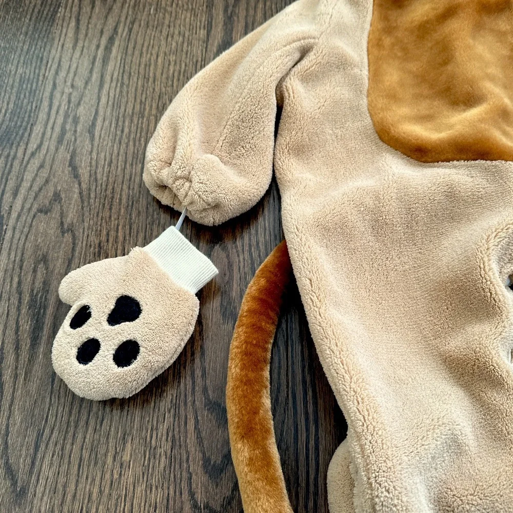 Fun World Baby Dog‎ Costume 12-24M Tan Puppy Fleece Jumpsuit Hood Mittens Tail